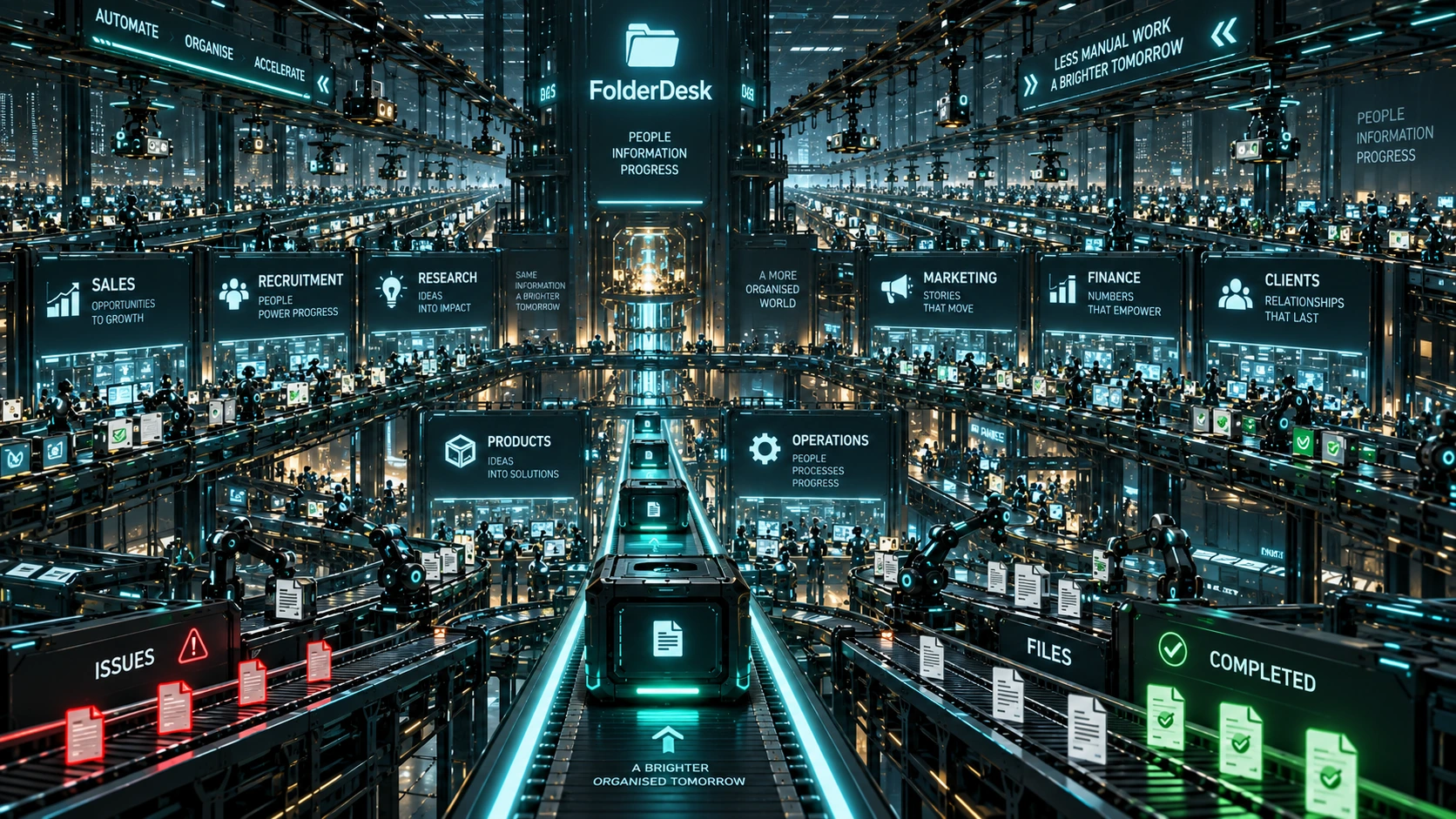FolderDesk organising AI work, business context and connected operations into one durable working environment.